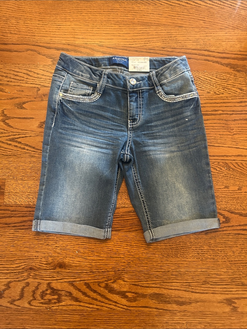 Arizona Jean Company Rolled Hem Mid-Rise Denim Bermuda Shorts - Blue Wash